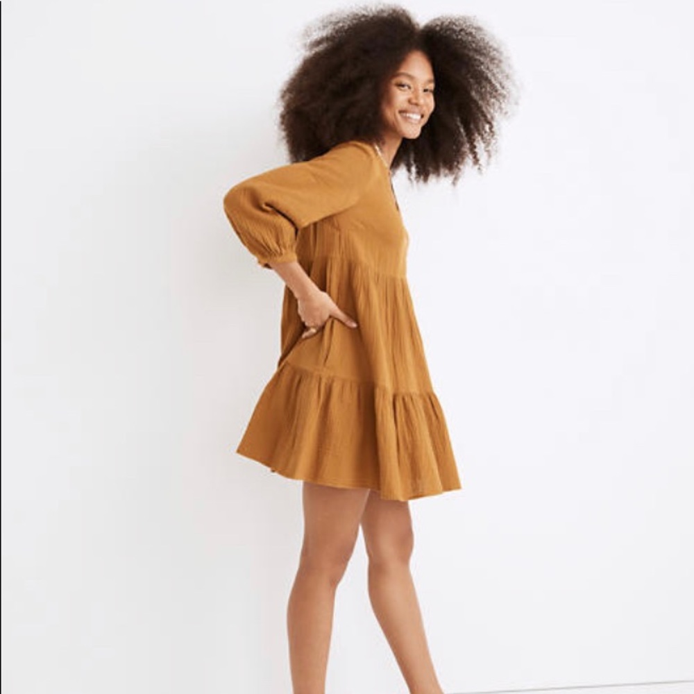 🎉HP🎉 Madewell Lightspun Colette Mini Dress. Antique gold. Size 4